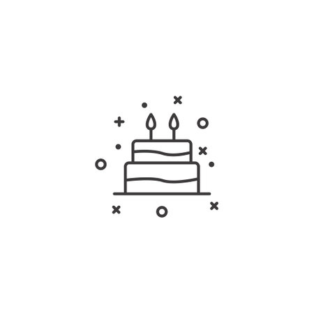 Birthday cake line icon, outline vector sign, linear pictogram isolated on white. Symbol, logo illustration. Editable stroke. Pixel perfectのイラスト素材