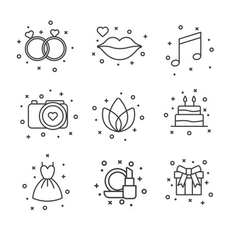 Wedding line icon set. Vector illustration of wedding symbols.のイラスト素材