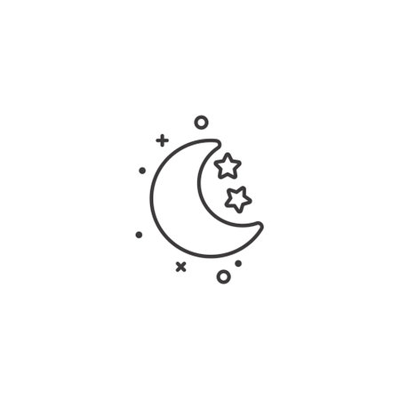 Moon and stars line icon, outline vector sign, linear pictogram isolated on white. Symbol, illustration. Editable stroke. Pixel perfectのイラスト素材