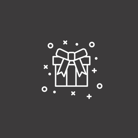 Gift box line icon, outline vector sign, linear pictogram isolated on black. Symbol, logo illustrationのイラスト素材