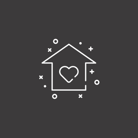 Love home line icon, outline vector sign, linear pictogram isolated on black. Symbol, logo illustrationのイラスト素材