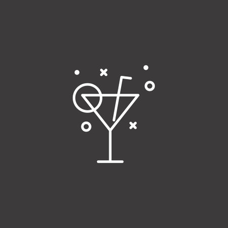 Cocktail line icon, outline vector sign, linear pictogram isolated on black. Symbol, logo illustrationのイラスト素材