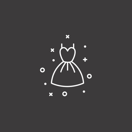 Wedding dress line icon, outline vector sign, linear pictogram isolated on black.のイラスト素材