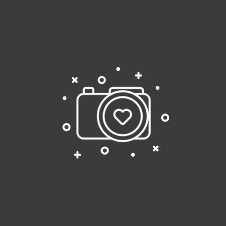 Camera line icon, outline vector sign, linear pictogram isolated on black. Symbol, logo illustration. Editable stroke. Pixel perfectのイラスト素材