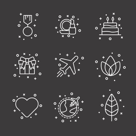 Set of vector line icons with elements for valentine's dayのイラスト素材