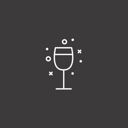 Wine glass line icon, outline vector sign, linear pictogram isolated on black. Symbol, logo illustrationのイラスト素材