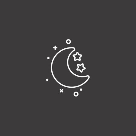 Moon and stars line icon, outline vector sign, linear pictogram isolated on black. Symbol, logo illustrationのイラスト素材