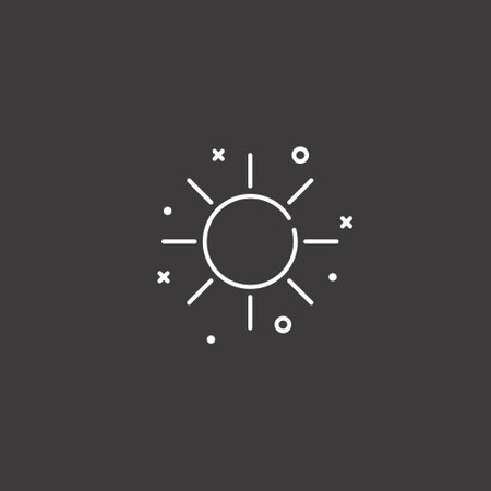 Sun line icon, linear pictogram isolated on black, vector illustrationのイラスト素材