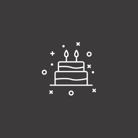 Birthday cake line icon, outline vector sign, linear pictogram isolated on black. Symbol, logo illustrationのイラスト素材