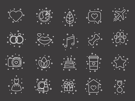 Set of wedding and engagement thin line icons. Outline vector icon set.のイラスト素材