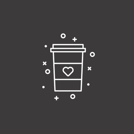 Coffee cup line icon, outline vector sign, linear pictogram isolated on black. Symbol, logo illustrationのイラスト素材