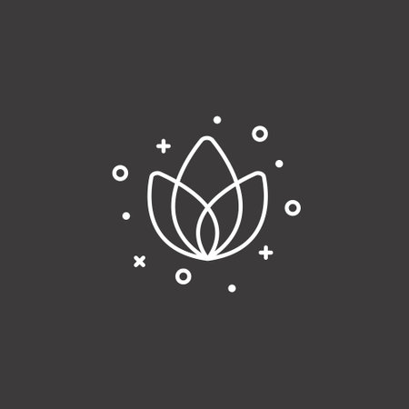 Lotus flower line icon, outline vector sign, linear pictogram isolated on black. Symbol, logo illustrationのイラスト素材