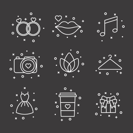 Wedding Line Icons Set. Vector Illustrationのイラスト素材