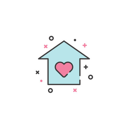 House with heart icon in vector. Logotype, label, stickerのイラスト素材