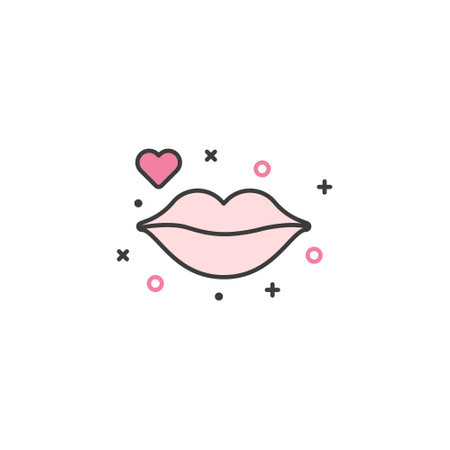 Lips and hearts line icon, vector graphics, a linear pattern on a white background, eps 10.のイラスト素材