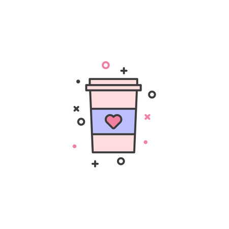 Coffee cup with heart icon, vector illustration, flat designのイラスト素材