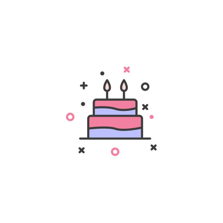 Birthday cake line icon, vector graphics, a linear pattern on a white background, eps 10.のイラスト素材