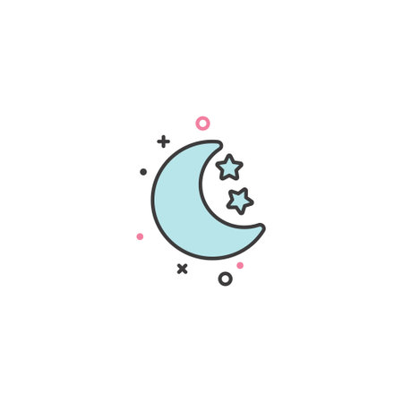 Moon and stars line icon, night sign, outline vector graphics, a linear pattern on a white background, eps 10.のイラスト素材