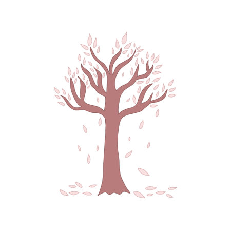 Spring tree with falling leaves. Vector illustration in a flat style.のイラスト素材