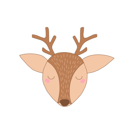 Cute cartoon deer face. Vector illustration in doodle style.のイラスト素材