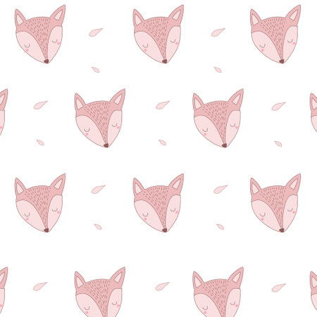 Seamless pattern with cute foxes on white background. Vector illustration.のイラスト素材