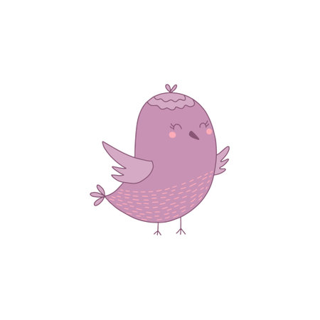 Cute pink bird isolated on white background. Vector illustration in cartoon style.のイラスト素材