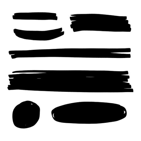 Vector set of black grunge brush strokes isolated on white background.のイラスト素材