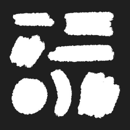 Set of white grunge brush strokes on black background. Vector illustrationのイラスト素材