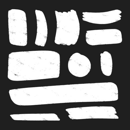 Vector set of white grunge brush strokes on a black background.のイラスト素材