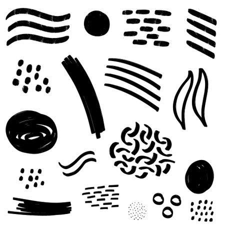 Set of hand drawn abstract shapes, lines, spots, scribbles. Vector illustration.のイラスト素材