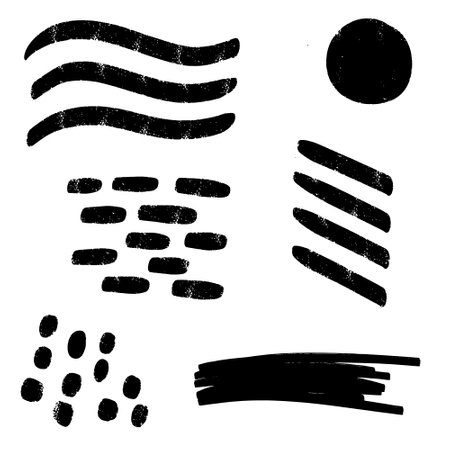 Set of black grunge brush strokes and spots. Vector illustration.のイラスト素材