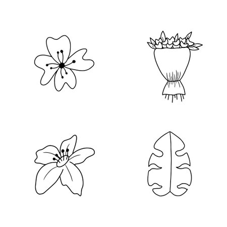 Exotic flower icon set in doodle style. Vector illustrationのイラスト素材
