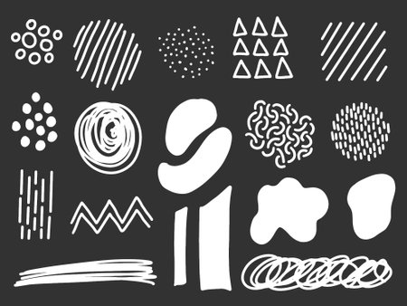 Vector set of hand drawn abstract shapes. Black and white doodles.のイラスト素材