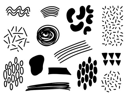 Set of hand drawn doodle elements. Collection of various shapes, lines, spots, dots, spots. Vector illustrationのイラスト素材