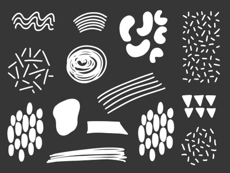 Vector set of hand drawn doodle elements. Isolated on black background.のイラスト素材