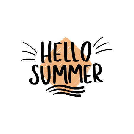 Hello summer. Hand drawn lettering phrase. Vector stock illustration.のイラスト素材