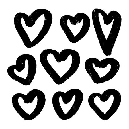 Set of hand drawn hearts. Vector illustration. Black and white.のイラスト素材