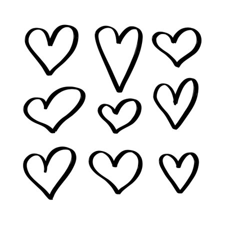 Hand drawn hearts doodle set. Vector illustration. Isolated on white backgroundのイラスト素材