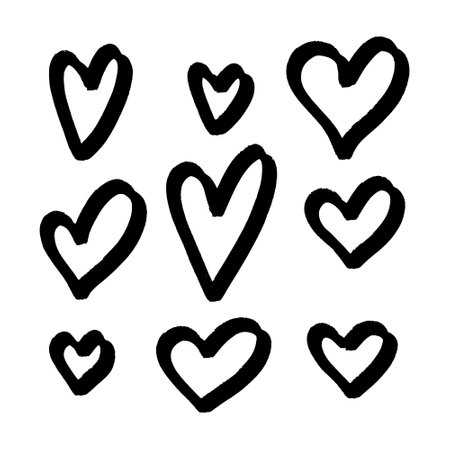 Hand drawn hearts set. Vector illustration in doodle style.のイラスト素材