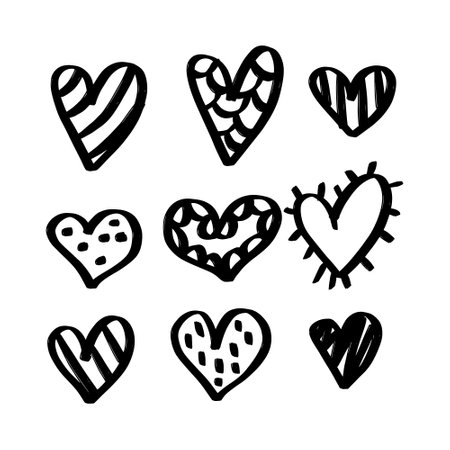 Set of hand drawn doodle hearts. Vector illustration for your design.のイラスト素材