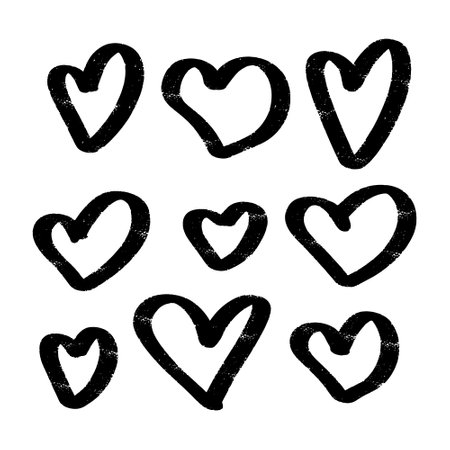 Set of hand drawn hearts. Black and white. Vector illustration.のイラスト素材