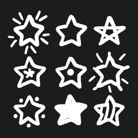 Set of hand drawn doodle stars. Vector illustration isolated on black background.のイラスト素材