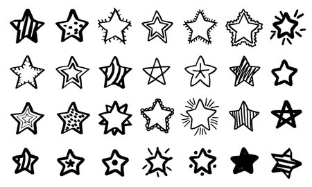 Star doodle icon set. Hand drawn star vector illustration.のイラスト素材