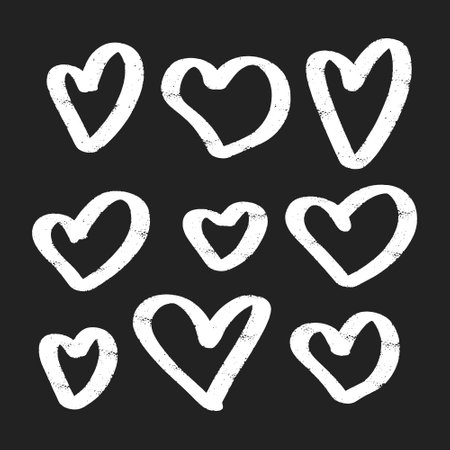 Set of hand drawn hearts on black background. Vector illustration for your designのイラスト素材
