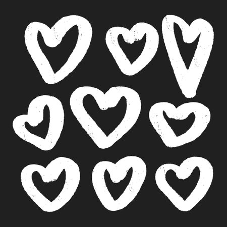 Set of hand drawn hearts isolated on black background. Vector illustration.のイラスト素材