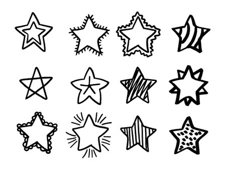 Star doodle icon set. Hand drawn star vector illustration.のイラスト素材