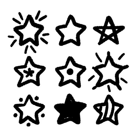 Set of hand drawn doodle star icons. Vector illustration.のイラスト素材