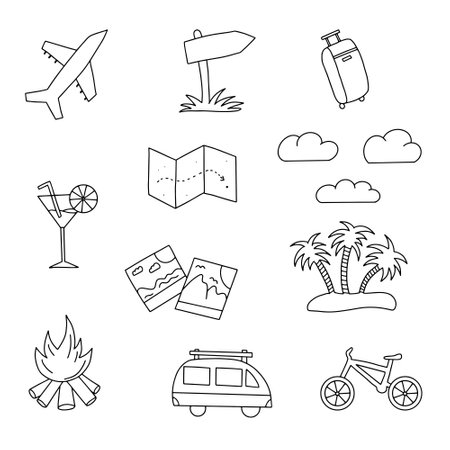 line style icon set design, Travel trip vacation tourism relax lifestyle journey and destination theme Vector illustrationのイラスト素材