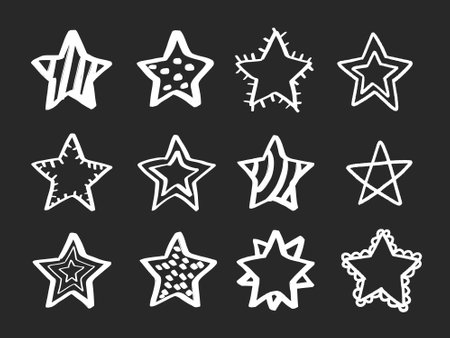 Stars line icons set. Star shape. Vector illustration isolated on black backgroundのイラスト素材