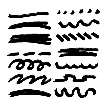 Vector set of black ink brush strokes. Grunge texture.のイラスト素材